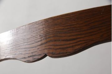 中古　美品　松本民芸家具　ナラ材　漆塗り　背面の曲線デザインが優美なラダーバックアームチェア(椅子、イス、ダイニングチェア、ハイバックチェア)(定価約40万円)(R-064183)
