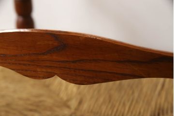 中古　美品　松本民芸家具　ナラ材　漆塗り　背面の曲線デザインが優美なラダーバックアームチェア(椅子、イス、ダイニングチェア、ハイバックチェア)(定価約40万円)(R-064183)