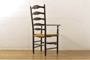 中古　美品　松本民芸家具　クラシカルな佇まいのラダーハイバックチェア(椅子、イス、ダイニングチェア、アームチェア)(定価約21万円)(R-064184)