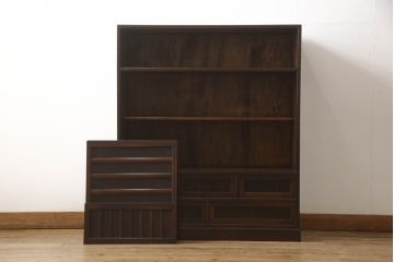 和製ビンテージ　赤みがかった木肌が上品な茶箪笥(水屋箪笥、収納棚、戸棚、引き出し、食器棚、松本民芸家具、ヴィンテージ)(R-064186)