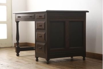 中古　美品　松本民芸家具　T型片袖机　美しい木目とクラシカルな佇まいが魅力的なデスク(机、ワークデスク、在宅用、在宅ワーク用)(定価約42万円)(R-064188)