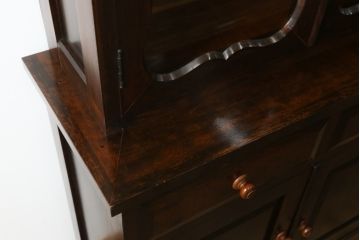 中古　美品　松本民芸家具　#58型　お洒落な扉のデザインが印象的な食器棚(カップボード、収納棚、戸棚)(定価約55万円)(R-064191)