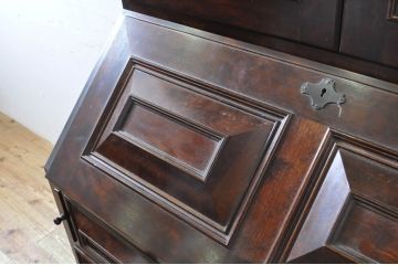 中古　美品　松本民芸家具　希少な特注品!　落ち着いた色合いが和モダンな雰囲気を醸し出すビューローブックケース(ライティングビューロー、キャビネット、収納棚、戸棚、本箱、ワークデスク、在宅ワーク、在宅用)(R-064192)