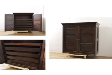 中古　美品　松本民芸家具　脚(台輪)付きリメイク　直線的なデザインがシックな印象の和タンス(収納棚、着物箪笥、戸棚、引き出し、衣装盆)(R-064200)