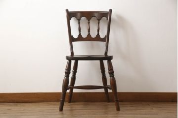 中古　松本民芸家具　#49型A　背もたれの美しいデザインが印象的なワイコムチェア(ダイニングチェア、椅子、イス、板座チェア)(R-064208)