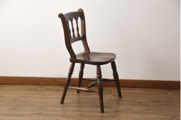 中古　松本民芸家具　#49型A　背もたれの美しいデザインが印象的なワイコムチェア(ダイニングチェア、椅子、イス、板座チェア)(R-064208)