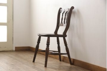 中古　松本民芸家具　#49型A　背もたれの美しいデザインが印象的なワイコムチェア(ダイニングチェア、椅子、イス、板座チェア)(R-064208)