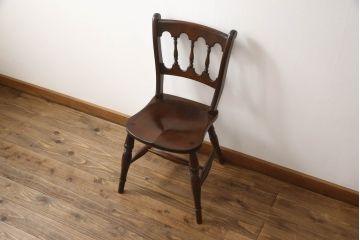 中古　松本民芸家具　#49型A　背もたれの美しいデザインが印象的なワイコムチェア(ダイニングチェア、椅子、イス、板座チェア)(R-064208)