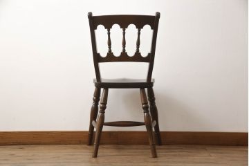 中古　松本民芸家具　#49型A　背もたれの美しいデザインが印象的なワイコムチェア(ダイニングチェア、椅子、イス、板座チェア)(R-064208)