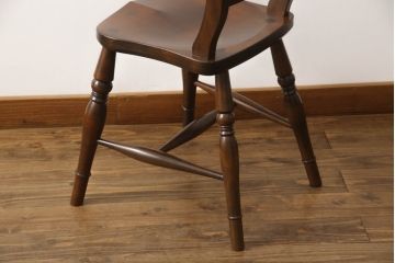 中古　松本民芸家具　#49型A　背もたれの美しいデザインが印象的なワイコムチェア(ダイニングチェア、椅子、イス、板座チェア)(R-064208)