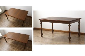 中古　美品　三越家具(現カントリーハウス)　Brugge(ブルージュ)　オーク材　クラシカルな佇まいが魅力の伸長式ダイニングテーブル(エクステンションテーブル、4人掛け、4P、6人掛け、6P、食卓)(R-064225)