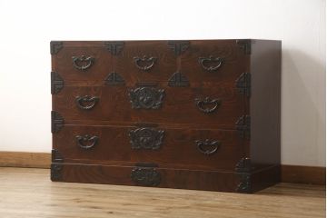 中古　岩谷堂箪笥　力強い木目が美しい和箪笥(収納箪笥、整理タンス、衣装たんす、引き出し)(R-064235)
