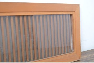 中古　スモークガラス入り!和の空間づくりにオススメな数寄屋の格子付きガラス欄間1枚(明かり取り、明り取り)(R-064244)