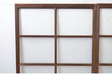 アンティーク建具　ダイヤガラス入り　レトロな雰囲気漂うガラス戸2枚セット(引き戸)(R-064247)