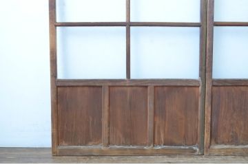 アンティーク建具　ダイヤガラス入り　レトロな雰囲気漂うガラス戸2枚セット(引き戸)(R-064247)
