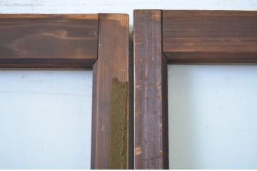 アンティーク建具　ダイヤガラス入り　レトロな雰囲気漂うガラス戸2枚セット(引き戸)(R-064247)