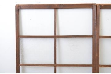 アンティーク建具　ダイヤガラス入り　レトロな雰囲気漂うガラス戸2枚セット(引き戸)(R-064247)