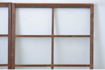 アンティーク建具　ダイヤガラス入り　レトロな雰囲気漂うガラス戸2枚セット(引き戸)(R-064247)