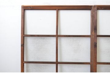 アンティーク建具　ダイヤガラス入り　レトロな雰囲気漂うガラス戸2枚セット(引き戸)(R-064248)