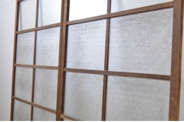 アンティーク建具　ダイヤガラス入り　レトロな雰囲気漂うガラス戸2枚セット(引き戸)(R-064248)