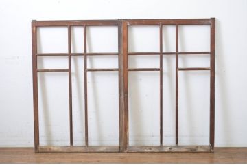 アンティーク建具　大正ロマン　レトロな雰囲気を引き立たせるガラス窓(大)2枚セット(ガラス戸、引き戸)(R-064253)
