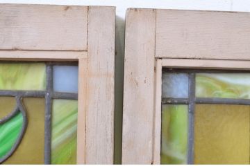 アンティーク建具　大正ロマン　レトロな雰囲気が魅力のステンドグラス窓2枚セット(明り取り、明かり取り)(R-064259)