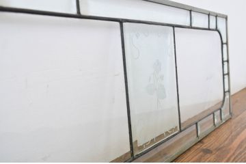 アンティーク建具　大正ロマン　上質な空間を演出するエッチングガラスのステンドグラス1枚(明り取り、明かり取り、ガラス欄間、窓、建具)(R-064260)