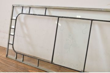 アンティーク建具　大正ロマン　上質な空間を演出するエッチングガラスのステンドグラス1枚(明り取り、明かり取り、ガラス欄間、窓、建具)(R-064260)