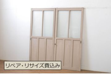 アンティーク建具　ペイント仕上げ限定　フレンチなインテリアにもぴったりなガラス戸2枚セット(引き戸)(R-064264)