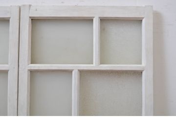 アンティーク建具　ペイント仕上げ限定　ホワイトカラーが爽やかなガラス窓2枚セット(ガラス戸、引き戸)(R-064269)