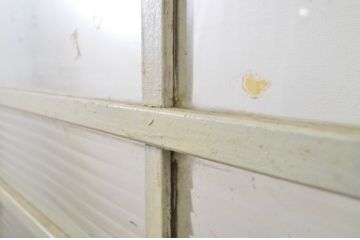 アンティーク建具　レトロな雰囲気たっぷりな背の高い店舗用ガラス戸2枚セット(引き戸)(R-064276)