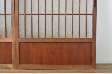 アンティーク建具　希少なプレスガラス入り!和の雰囲気を演出するガラス格子戸2枚セット(ガラス戸、引き戸、格子戸)(R-064278)
