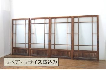 アンティーク建具　大正ロマンの雰囲気を醸し出すお洒落なガラス戸4枚セット(引き戸)(R-064281)