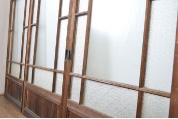 アンティーク建具　大正ロマンの雰囲気を醸し出すお洒落なガラス戸4枚セット(引き戸)(R-064281)