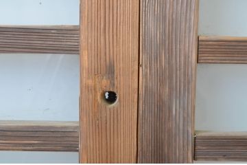 アンティーク建具　厚手の枠が上質な横桟ガラス戸2枚セット(ガラス舞良戸、引き戸)(R-064282)