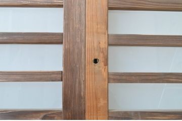 アンティーク建具　厚手の枠が上質な横桟ガラス戸2枚セット(ガラス舞良戸、引き戸)(R-064283)