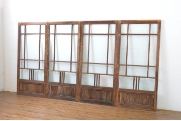 アンティーク建具　大正ロマン　時代の流れを感じさせるガラス戸4枚セット(引き戸)(R-064284)