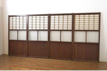 アンティーク建具　凛とした佇まいが気品あふれるガラス入り障子戸4枚セット(引き戸)(R-064287)