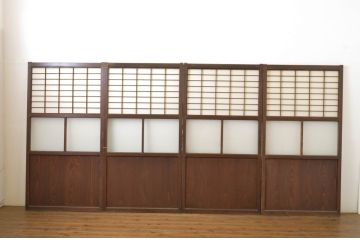 アンティーク建具　凛とした佇まいが気品あふれるガラス入り障子戸4枚セット(引き戸)(R-064287)