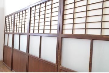 アンティーク建具　凛とした佇まいが気品あふれるガラス入り障子戸4枚セット(引き戸)(R-064287)