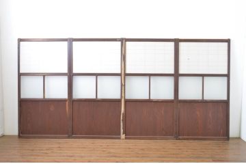 アンティーク建具　凛とした佇まいが気品あふれるガラス入り障子戸4枚セット(引き戸)(R-064287)