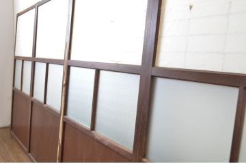 アンティーク建具　凛とした佇まいが気品あふれるガラス入り障子戸4枚セット(引き戸)(R-064287)