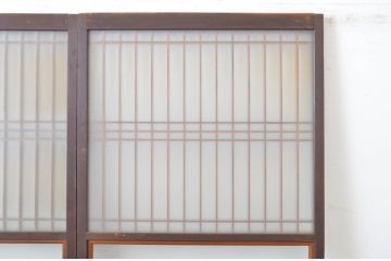 アンティーク建具　透かし彫りがおしゃれな格子入りのガラス戸2枚セット(引き戸)(R-064293)
