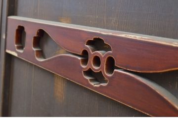 アンティーク建具　透かし彫りがおしゃれな格子入りのガラス戸2枚セット(引き戸)(R-064293)