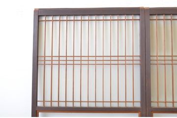 アンティーク建具　透かし彫りがおしゃれな格子入りのガラス戸2枚セット(引き戸)(R-064293)