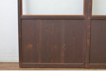 アンティーク建具　透かし彫りがおしゃれな格子入りのガラス戸2枚セット(引き戸)(R-064293)