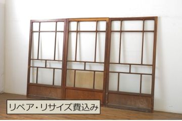 アンティーク建具　大正ロマンの雰囲気を醸し出すお洒落なガラス戸3枚セット(引き戸)(R-064294)