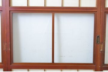 アンティーク建具　落ち着きのある和を演出するガラス入り障子戸4枚セット(引き戸)(R-064296)