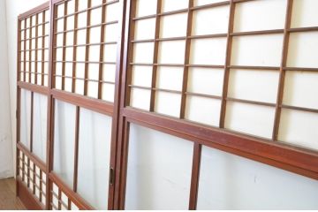アンティーク建具　落ち着きのある和を演出するガラス入り障子戸3枚セット(引き戸)(R-064297)