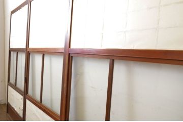 アンティーク建具　落ち着きのある和を演出するガラス入り障子戸3枚セット(引き戸)(R-064297)
